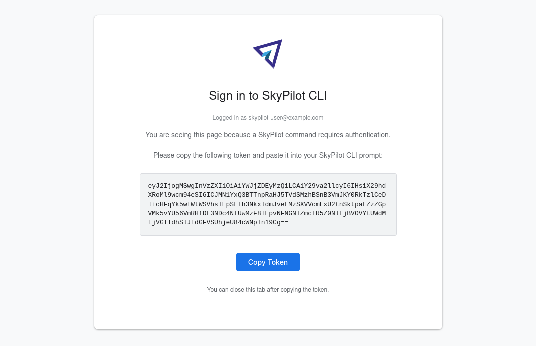 SkyPilot token page
