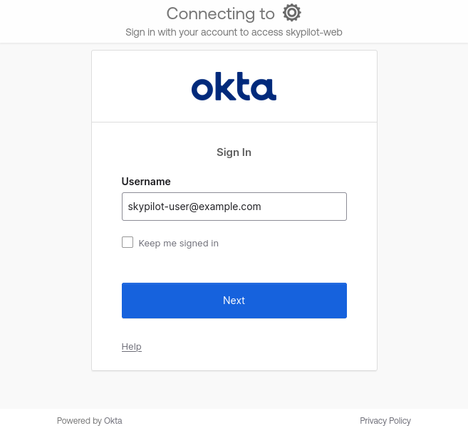 Okta auth page