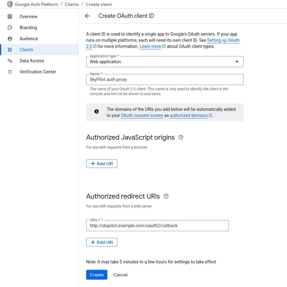 Create an OIDC client in Google Auth Platform