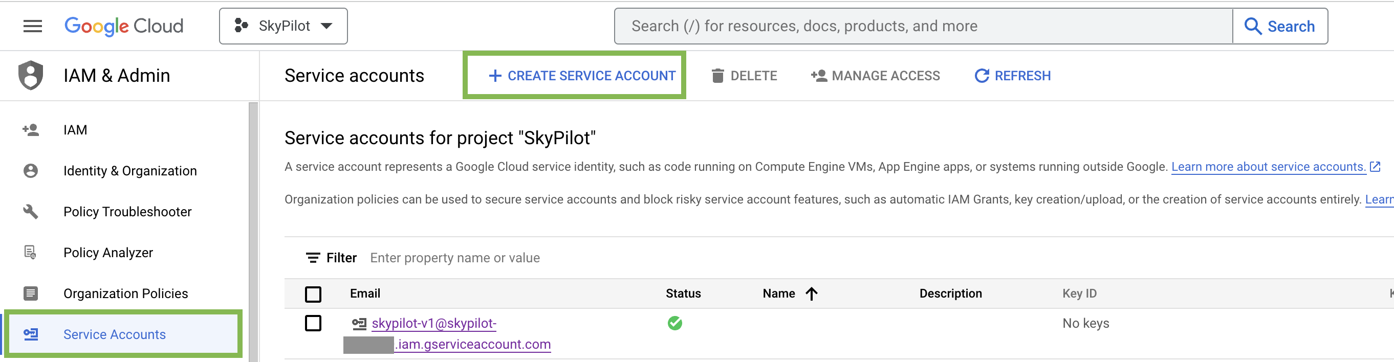 GCP Create Service Account