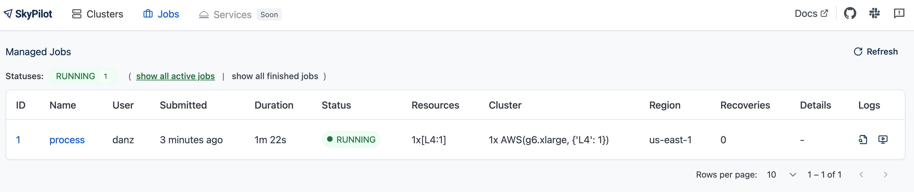 Managed jobs dashboard