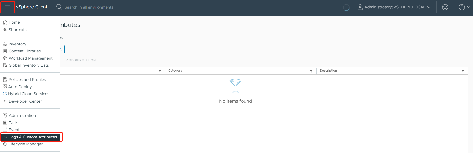 vSphere Catagory Creation Navigate