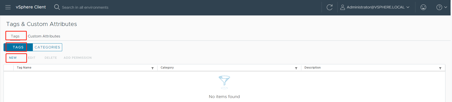 vSphere Catagory Creation Navigate