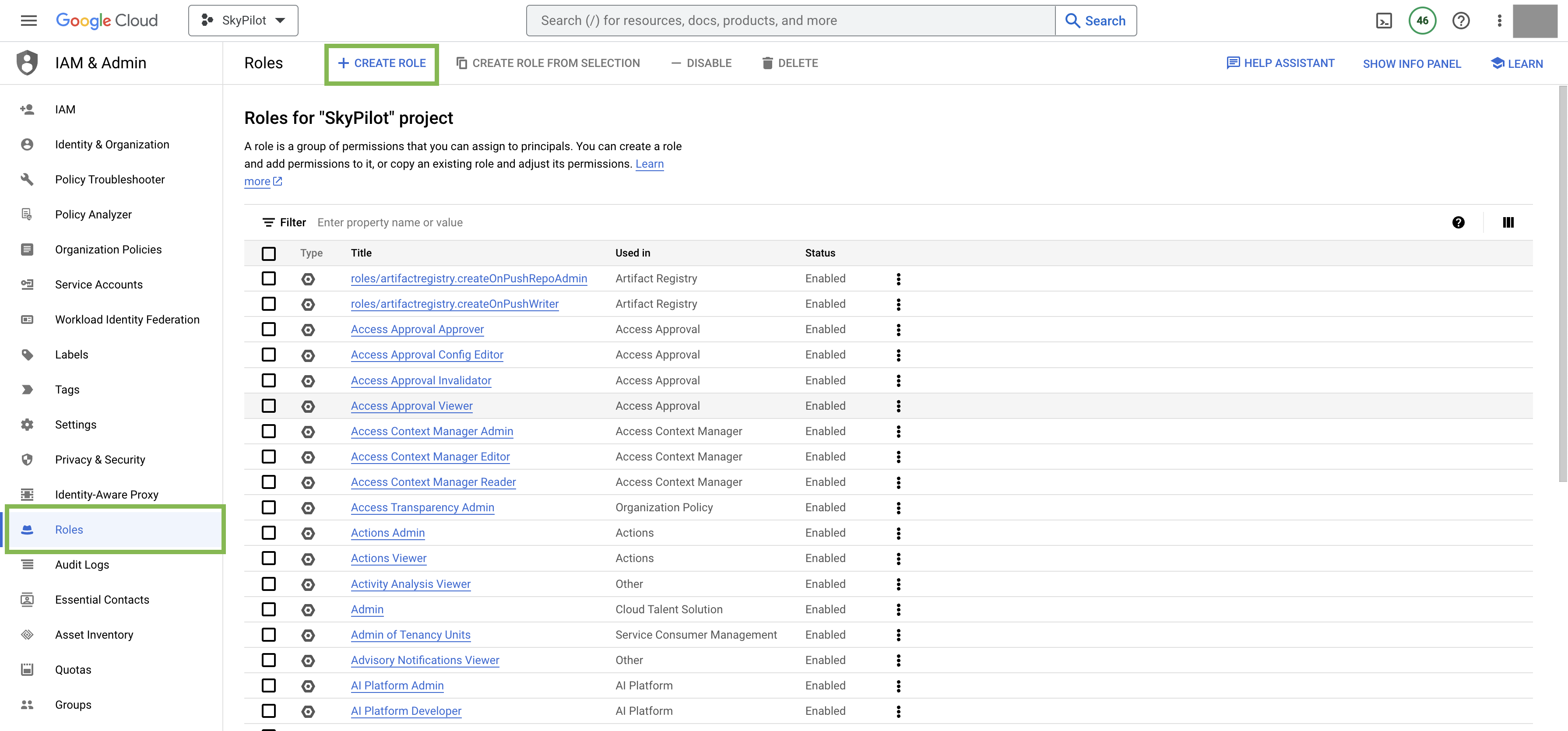 GCP Create Role